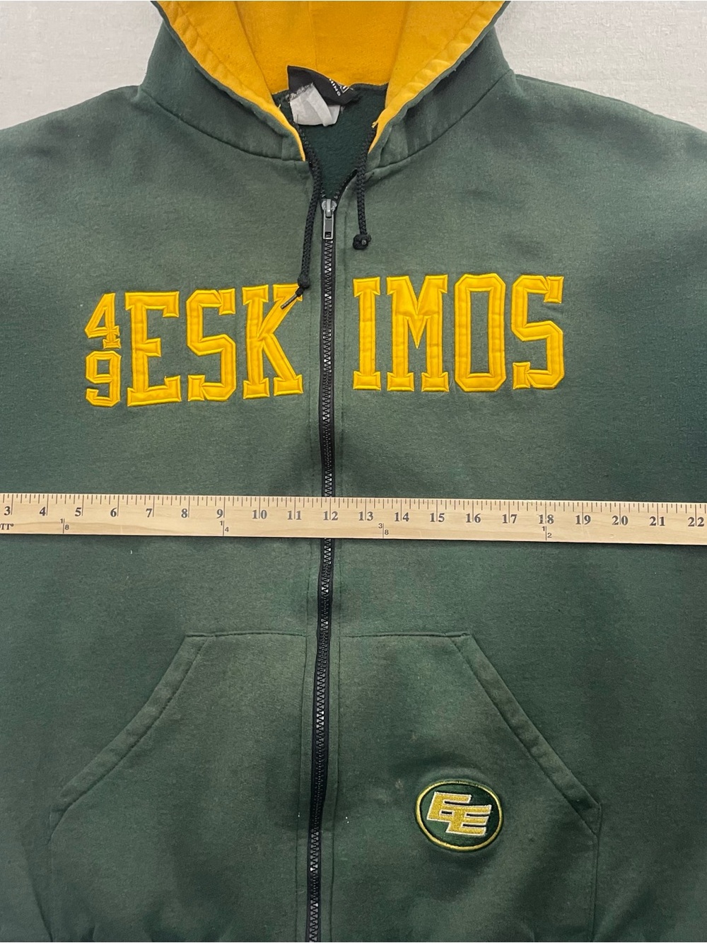 Vintage Edmonton Eskimos Hoodie Zip Up Impact CFL Yellow Green Men M Football - Picture 10 of 12